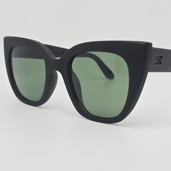 Toms Sydney Traveler Collection Black Frame Green Lens Cat Eye Sunglasses w Case - Picture 4 of 16